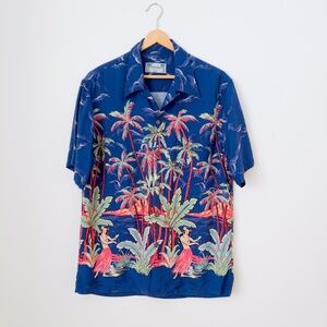 Kamehameha Loud Hawaiian Small Shirt Hula Girl Short Sleeve Vintage AOP All Over